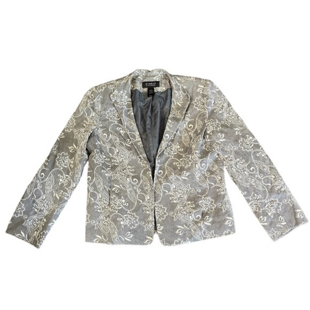 Elegant Gray Floral Blazer